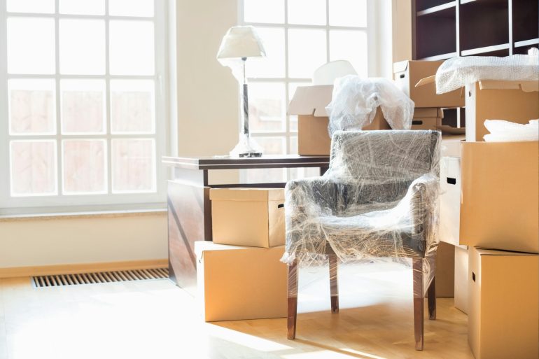 a chair that is sitting in a room