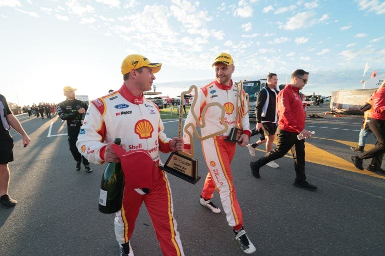 Bathurst champs Kostecki and Hazelwood dominate the Airtouch 500 at The Bend, with Ford locking out the podium in a thrilling Supercars enduro