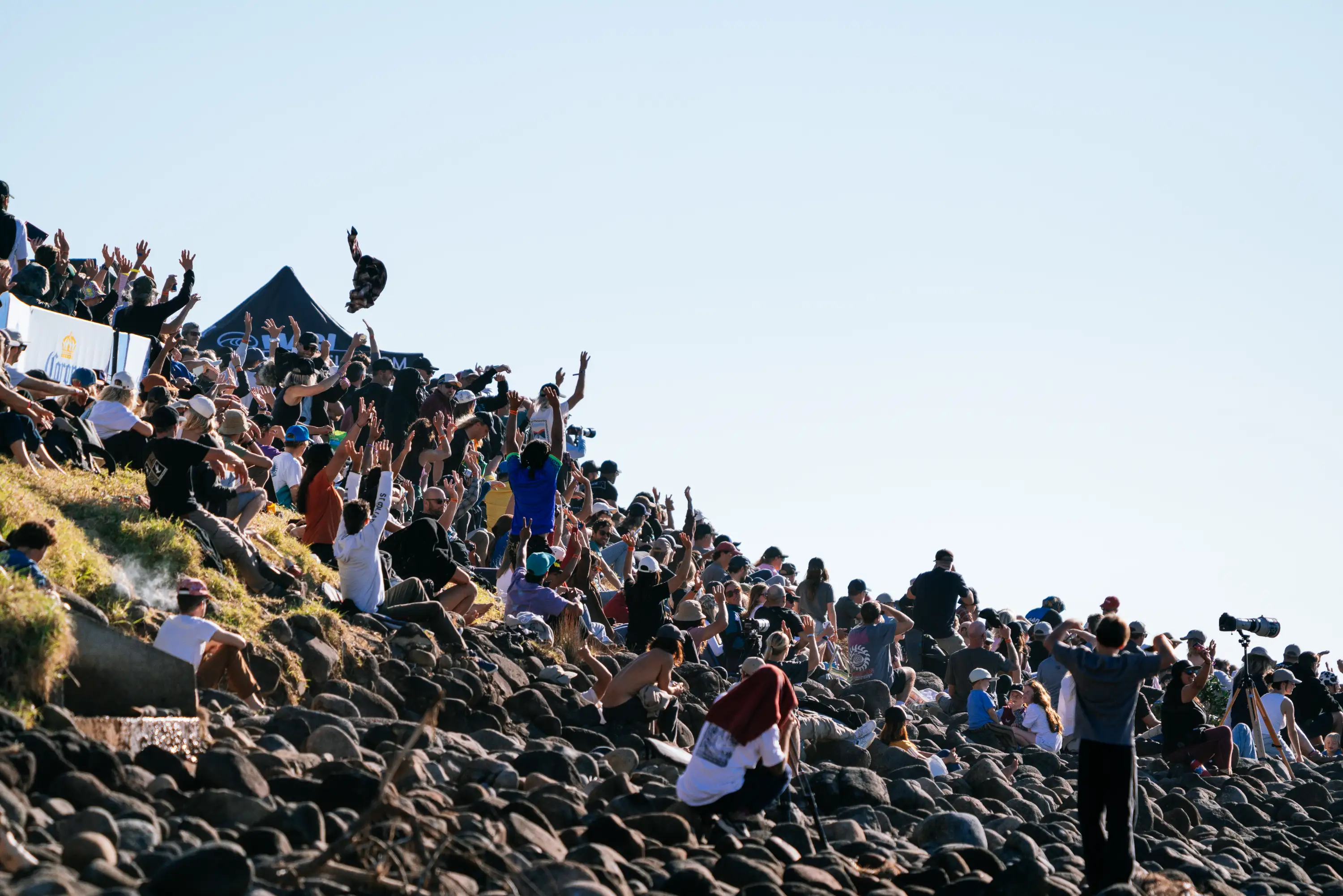 Crowd at the Corona Cero New Zealand Pro on May 25, 2026 at Raglan, New Zealand. (Photo by Oscar Hetherington/World Surf League)