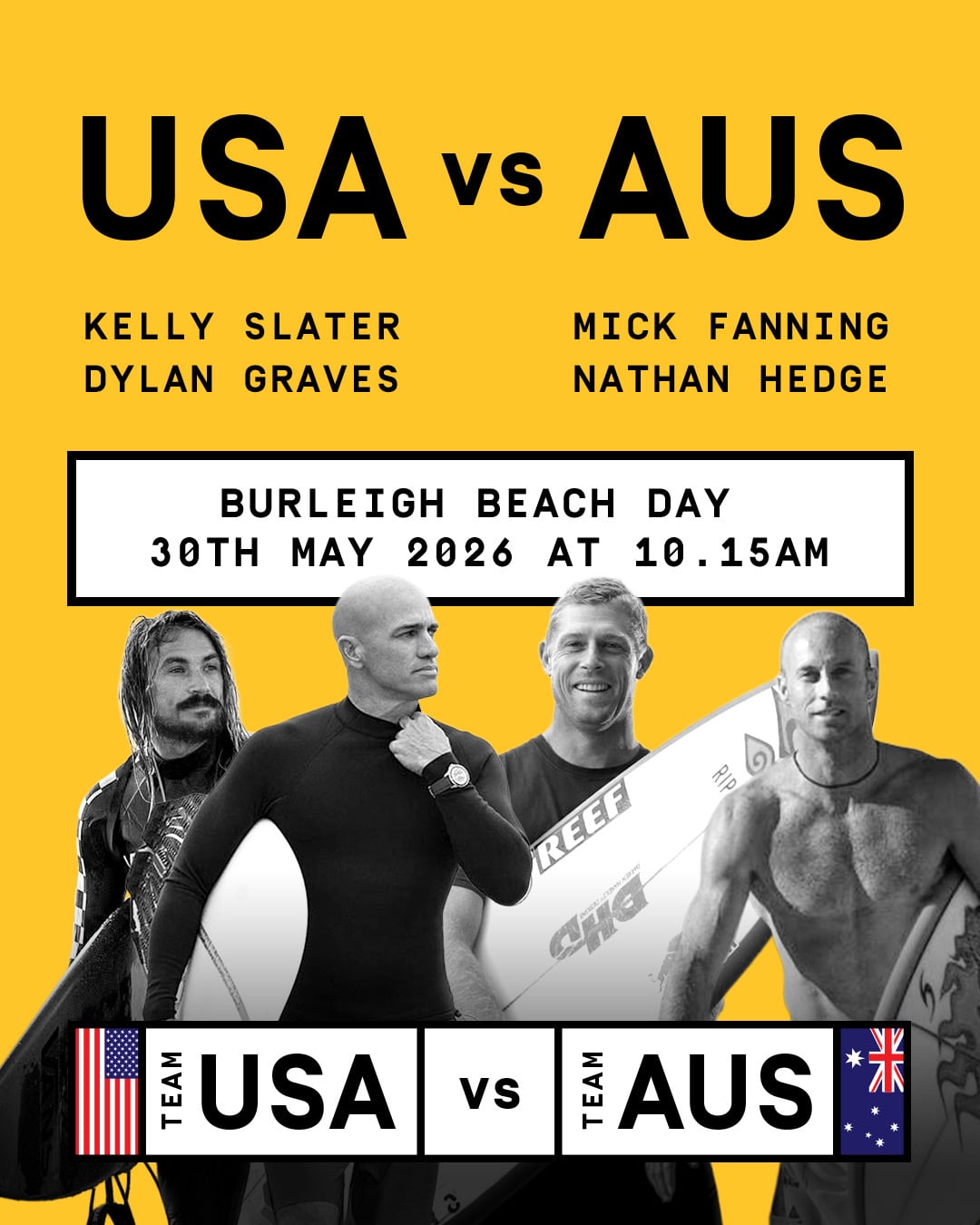 Watch Kelly Slater & Mick Fanning clash at Sessions Surf Festival, Burleigh Heads. Free live music, & surf action Saturday 30 May.