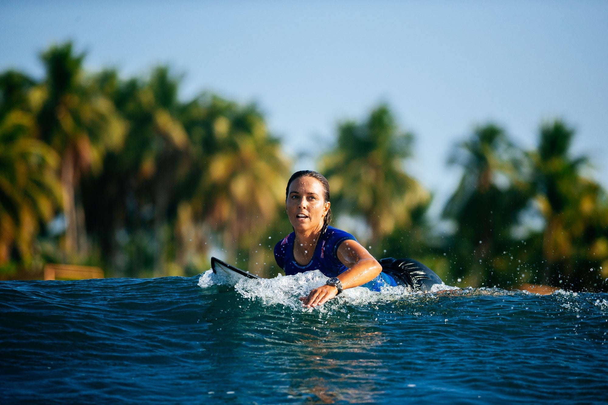 PUNTA ROCA, LA LIBERTAD, EL SALVADOR - APRIL 4: Sally Fitzgibbons of Australia surfs in Heat 2 of the Elimination Round at the Surf City El Salvador Pro on April 4, 2025 at Punta Roca, La Libertad, El Salvador. (Photo by Aaron Hughes/World Surf League)