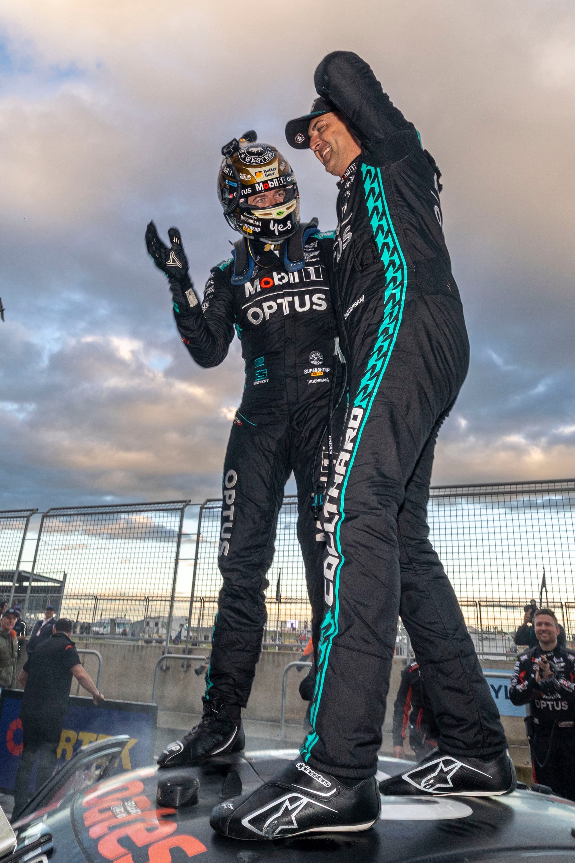 Chaz Mostert and Fabian Coulthard win the AirTouch 500 for Toyota at The Bend after mastering changing weather conditions.