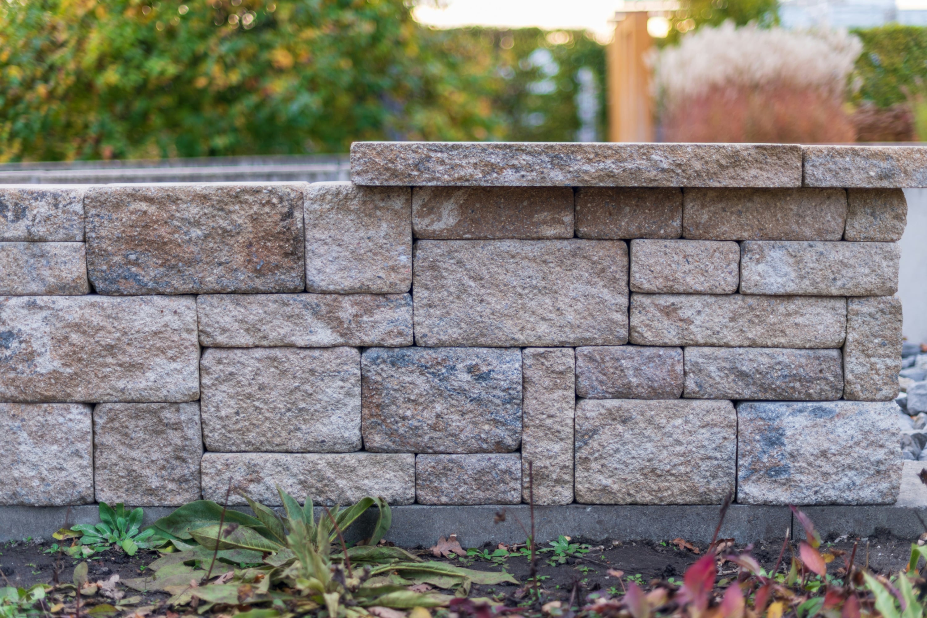 Terracing a Sloping Gold Coast Block Stone wall with plants in the foreground